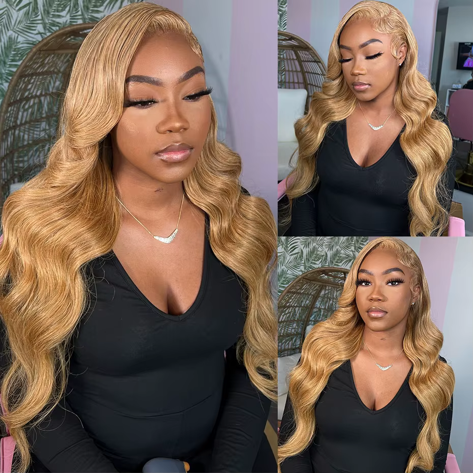 Body Wave 13x6 Honey Blonde Lace Frontal Wig Brazilian #27 Blonde Colored Human Hair Wigs For Women Pre Plucked 13X6 HD Lace Wig