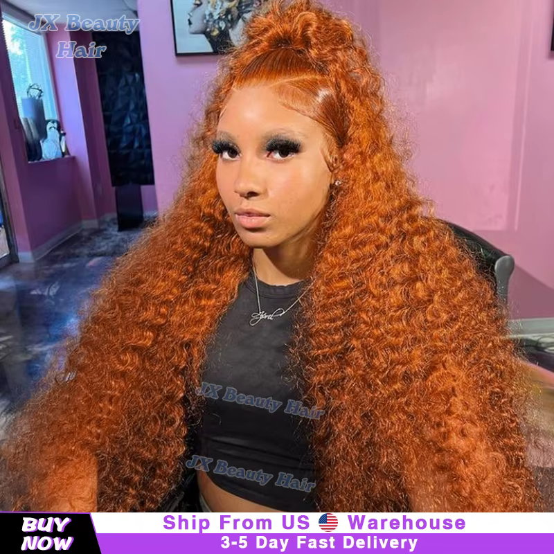 Orange Ginger #350 13X6 Lace Frontal Wigs Water Deep Wave 100% Remy Human Hair 13x4 Lace Front Wig 32inch Pre Plucke For Women