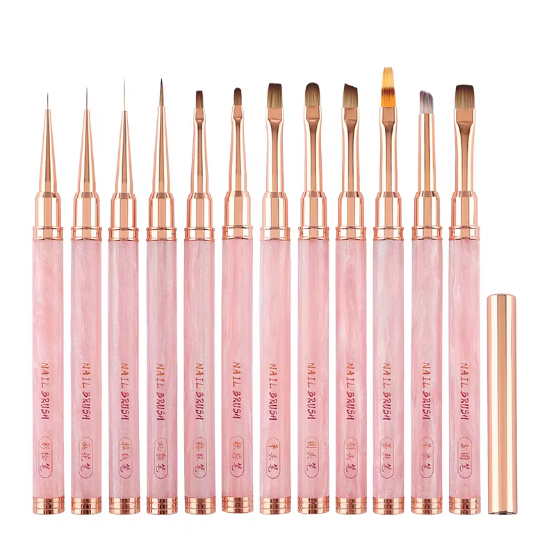 Pink Acrylic Nail Brush Gel Brush For Manicure Acrylic UV Gel Extension Pen Nail Polish Painting Drawing Brush Liner