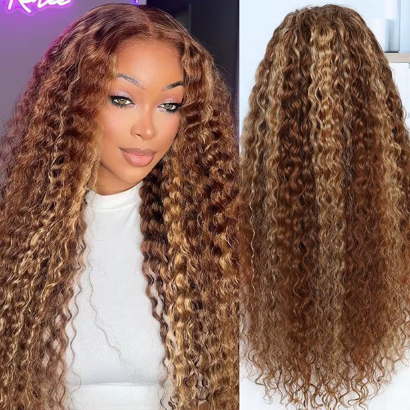 Deep Wave Lace Front Wigs Human Hair Pre Plucked #4/27 Highlight Ombre Colored Wigs Water Wave Honey Blonde Lace Frontal Wigs