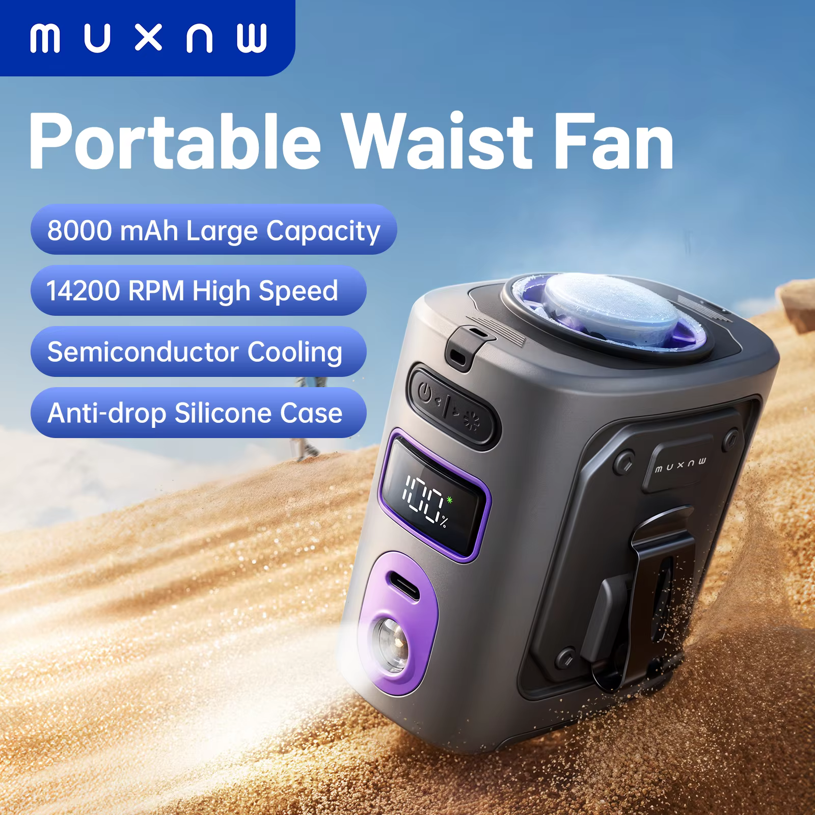 MUXNW Ventilador Waistban Rechargeable Clip-On Waist Fan with Ice Cooling Plate, 8000mAh Portable Hands-free Belt Fan for Campin