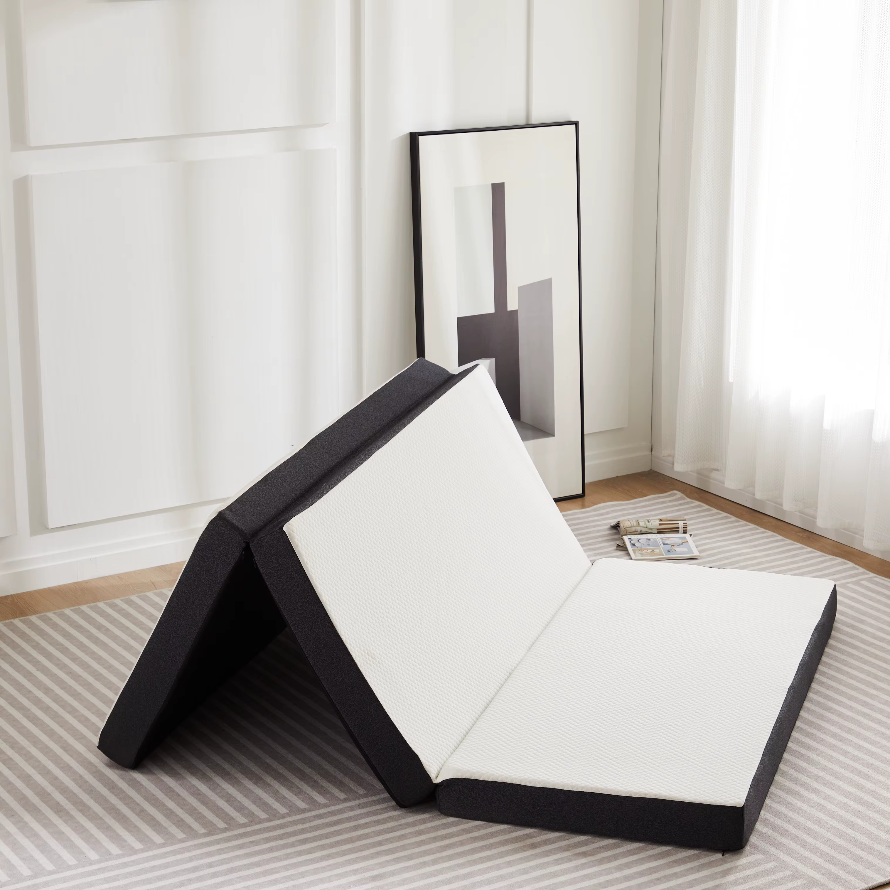 JHK Three Fold Portable Floor Bed,Certified By CertiPUR-US,Suitable For Travel,Camping,And Yoga,Soft Touch And Flexible Zipper