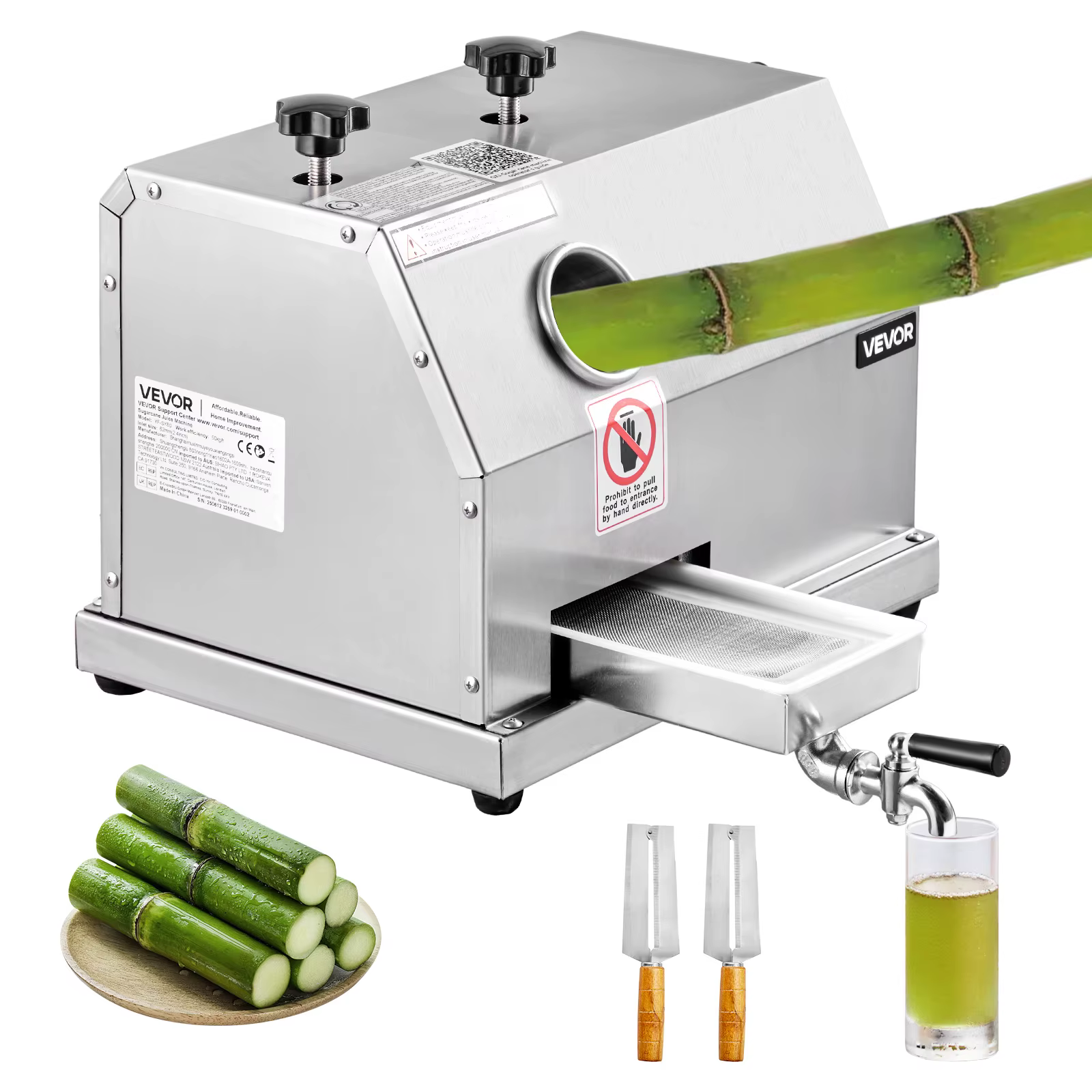 SucceBuy Commercial Sugar Cane Juicer 110LBS/H High Output Sugarcane Juicer Machine w/3 Stainless Steel Rollers 2.4" Large Inlet