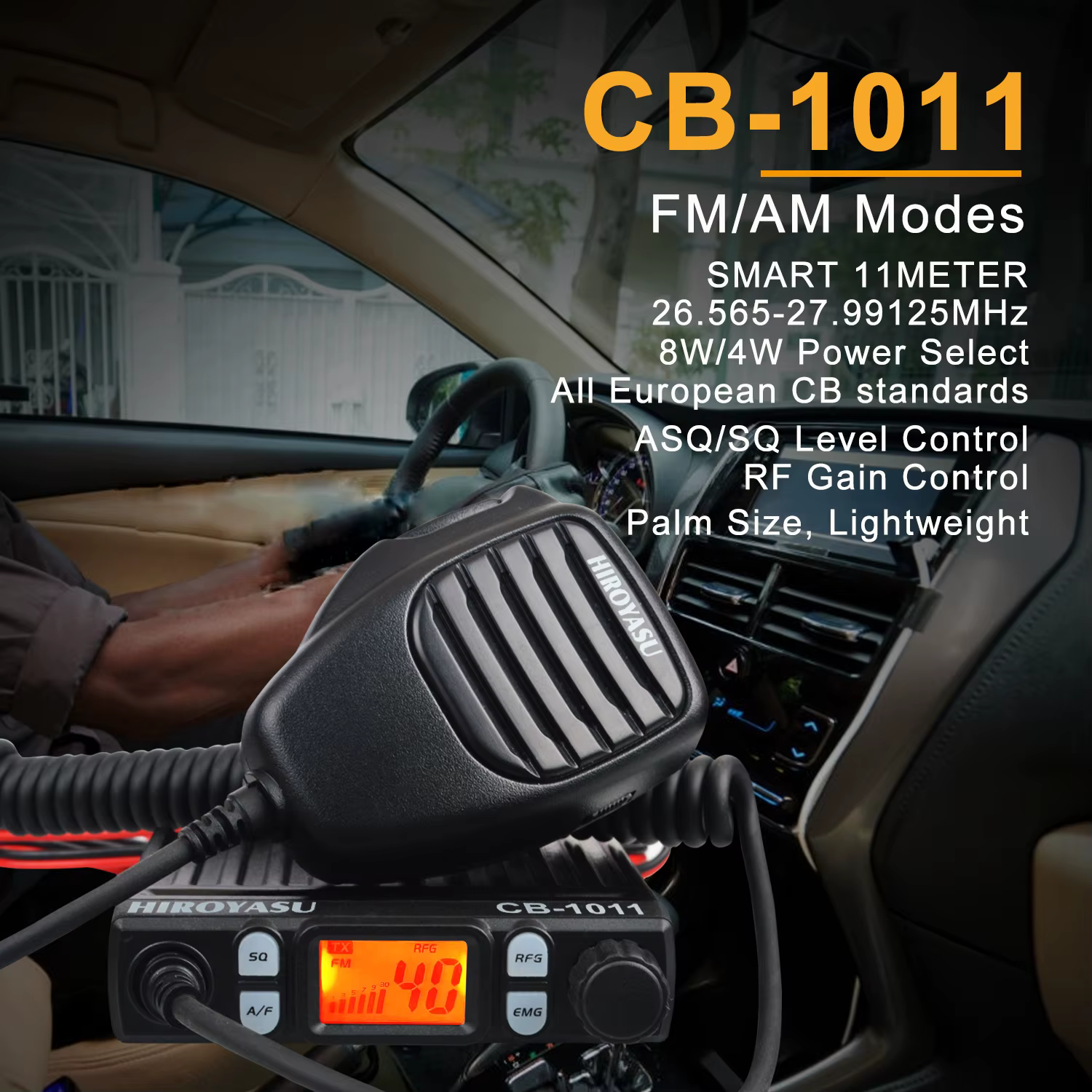 HIROYASU CB-1011 CB Walkie Talkie 27MHz 40Ch FM/AM 8W Mini 26.565-27.99125MHz Mobile Radio for EU PL DE CE UK IN US IT Countries