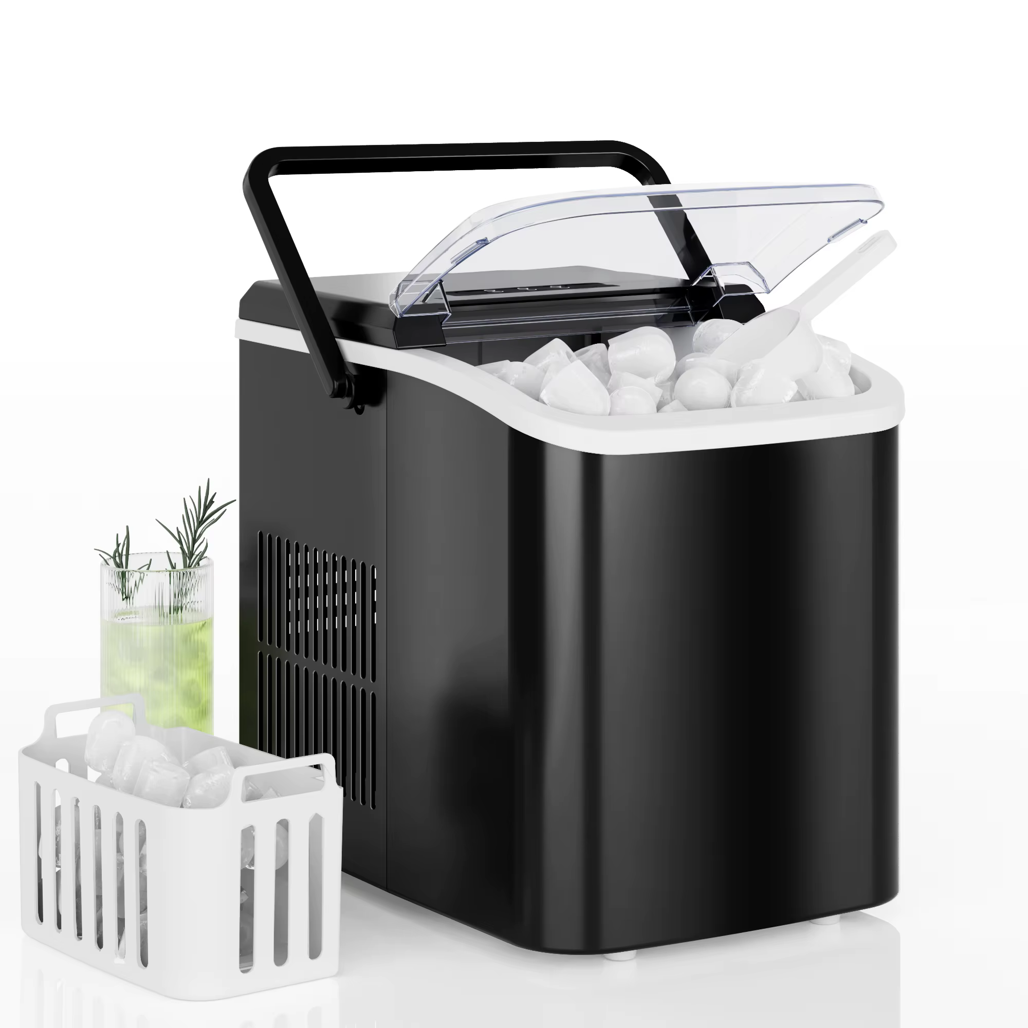 JHK Portable Kitchen Ice Machine Countertop Ice Maker with Handle 9 Bullet Ice Cubes Ready in 6 Mins Self-Cleaning Quiet Compact Ice Maker for Home Camping