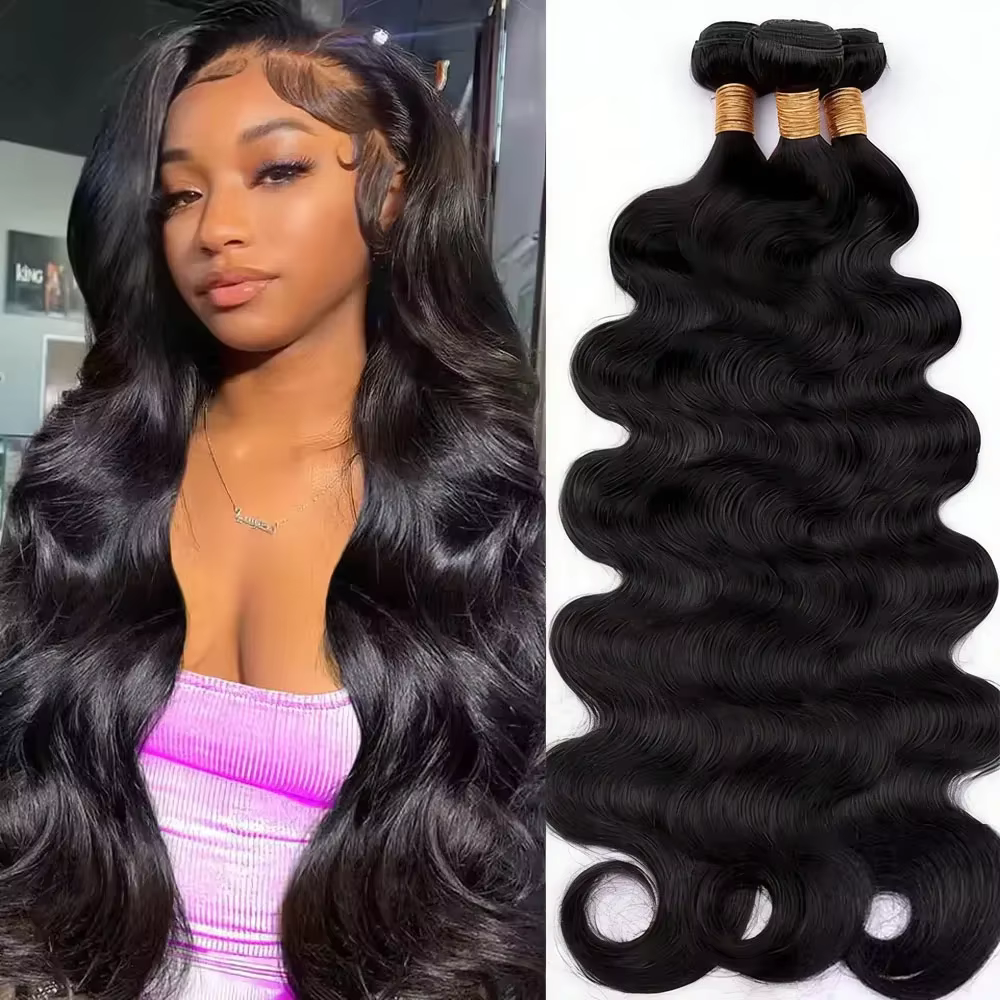 42 Inch Body Wave Human Hair Bundles Natural Black Brazilian Virgin Hair Weave 12A Unprocessed Real Human Hair Extensions Full T