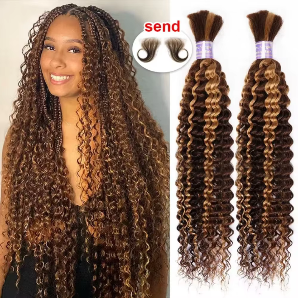 Ombre Deep Wave Boho Braids Human Hair Curly Highlight 427 Brazilian Human Hair Remy Braiding Real Raw Weave Extensions