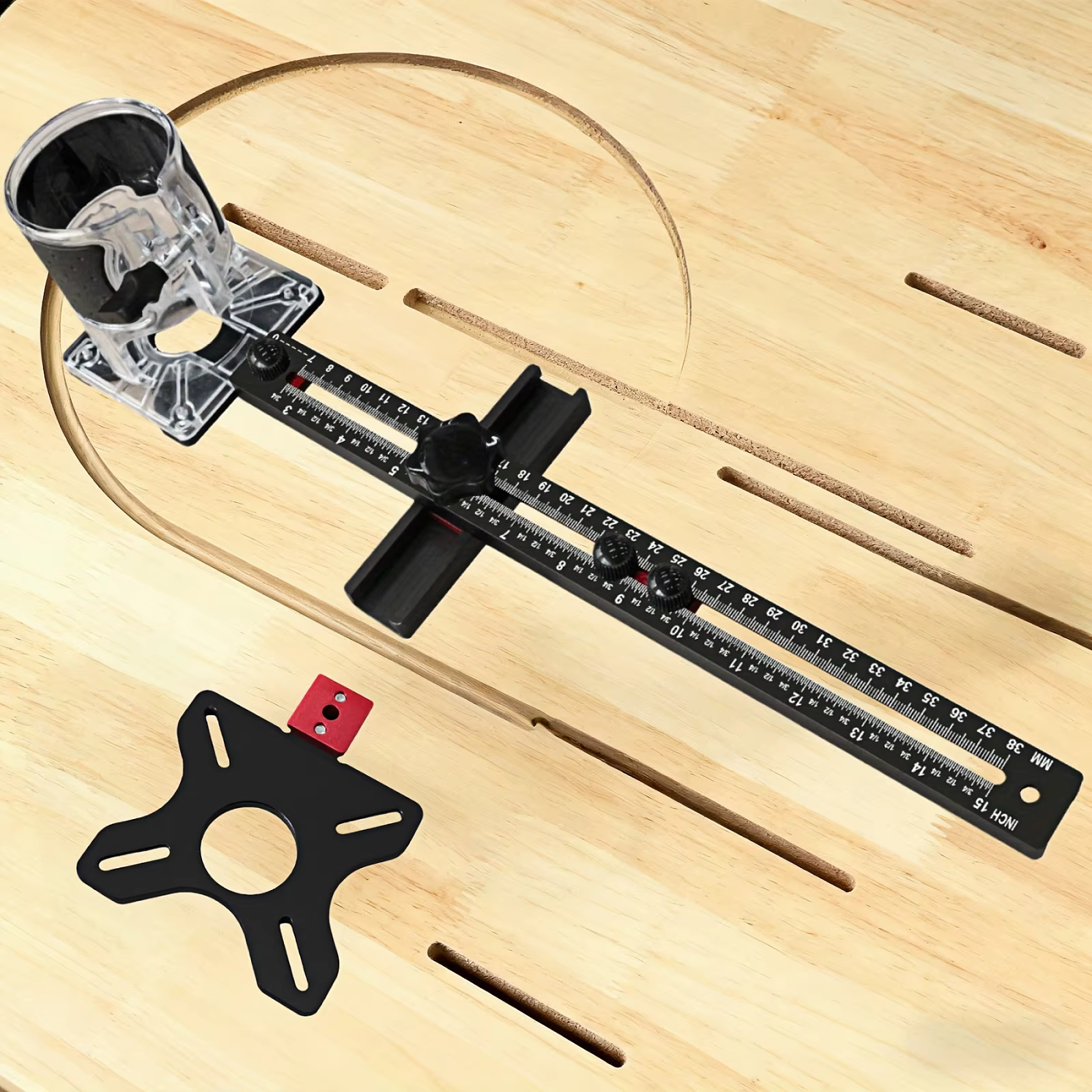 Router Milling Groove Bracket 3 in 1 Metric & Inch, Aluminum Router Base Woodworking Cutting and Milling Circular Auxiliary Tool