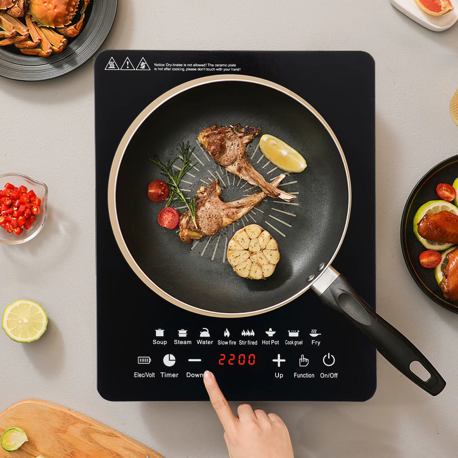 110V 750W Electric Induction Cooktop 8 Power Levels Touch Control Burner 180min Timer Portable Stove for Home RV