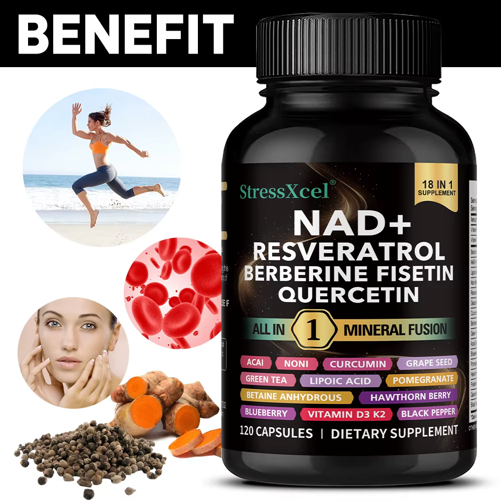 NAD+ Supplement with Resveratrol & Quercetin - Boost NAD+ Levels, Energy & Anti-Aging Support - Vegan, 120 Softgels