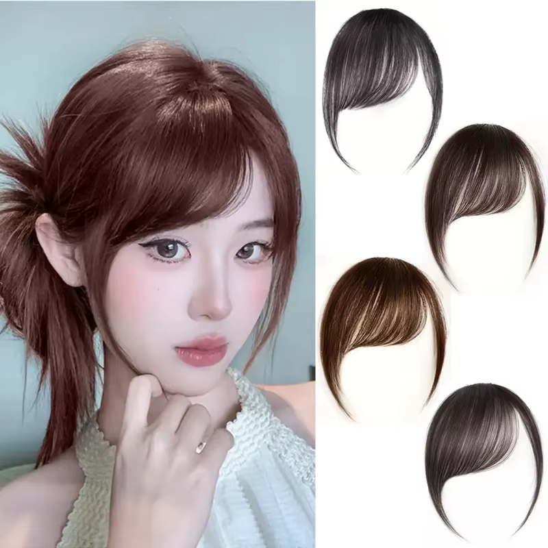 Synthetic Slanted Bangs Short Brown Black Fake Hair Fringe Extension Clip in Hairpieces Accessories for Women Girl