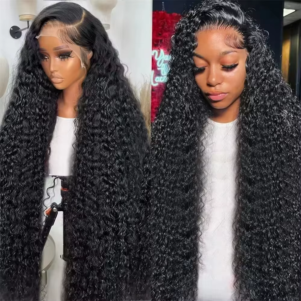 Natural Color Deep Wave Human Hair Wig 46 Inch 13x6 HD Lace Frontal Pre Plucked Natural Hairline Soft Breathable For Women