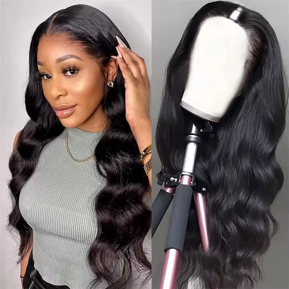 V Part Wig Human Hair Body Wave Upgrade U Part Human Hair Wig Beginner Friendly Clip In V Shape Wigs for Women Natural Color