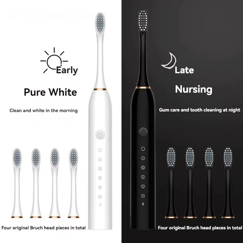 Electric Ultrasonic Toothbrush Six Speed Mode Home Soft Hair USB Charging Waterproof Adult Tooth Cleaner Automatic Couple Set-
