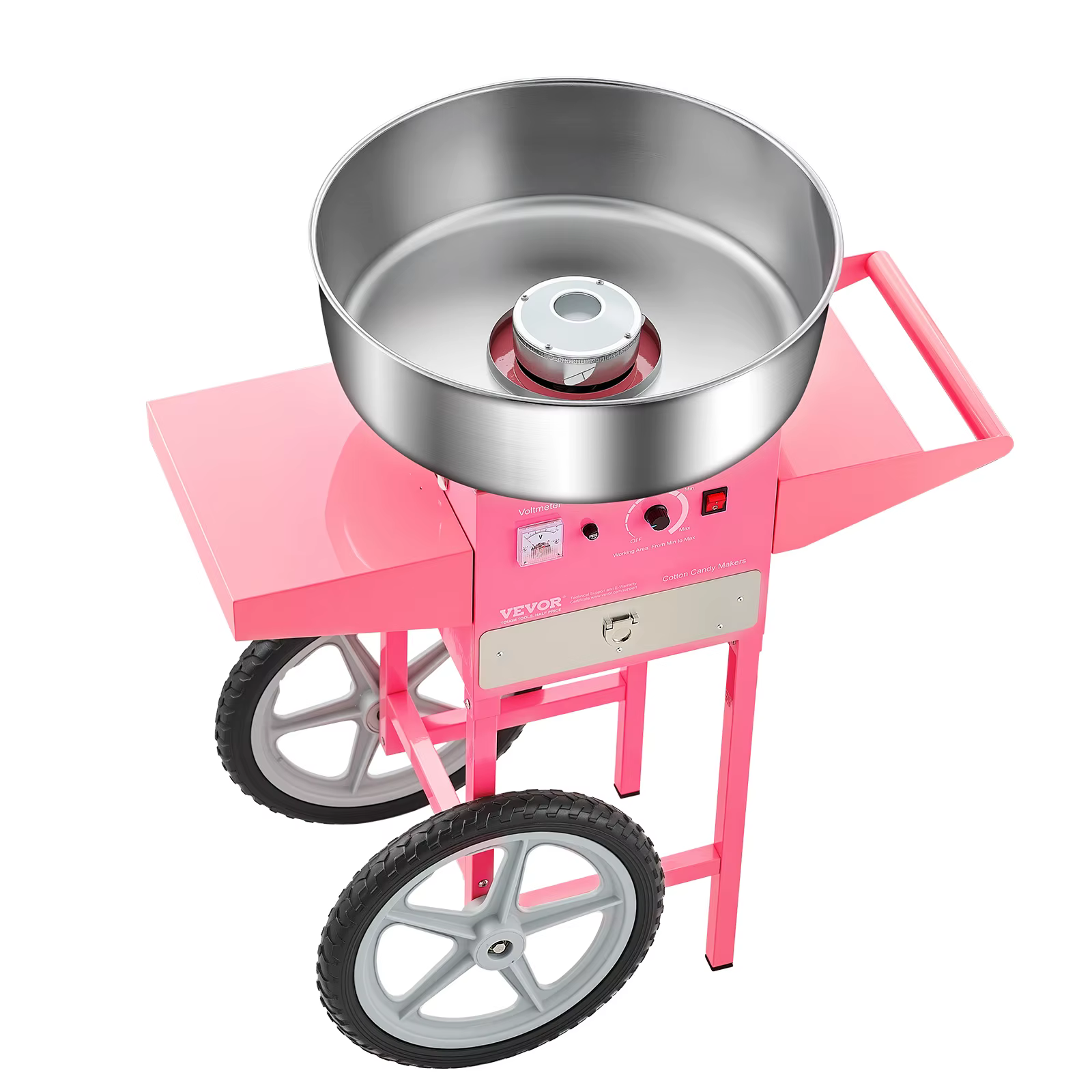SucceBuy Electric Cotton Candy Machine with Cart Commercial Candy Floss Maker with 20.5 in Stainless Steel Bowl Sugar Scoop